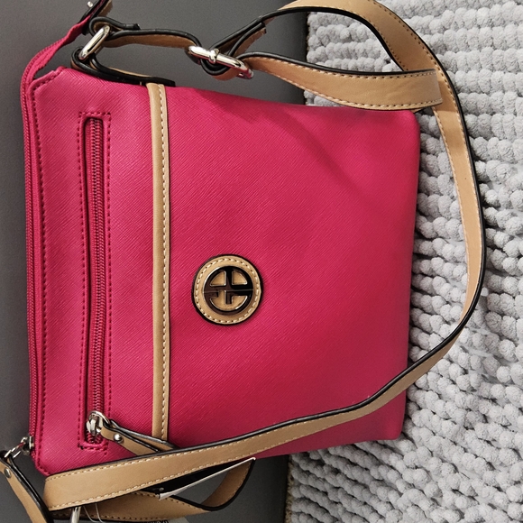Giani Bernini Saffiano Pink and Tan Crossbody Bag - Picture 11 of 12